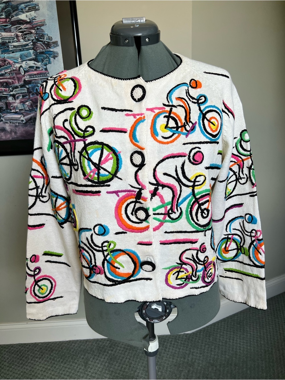 Michael Simon M Embroidered Bike Bicycle Cycling Race Sweater cardigan **READ***
